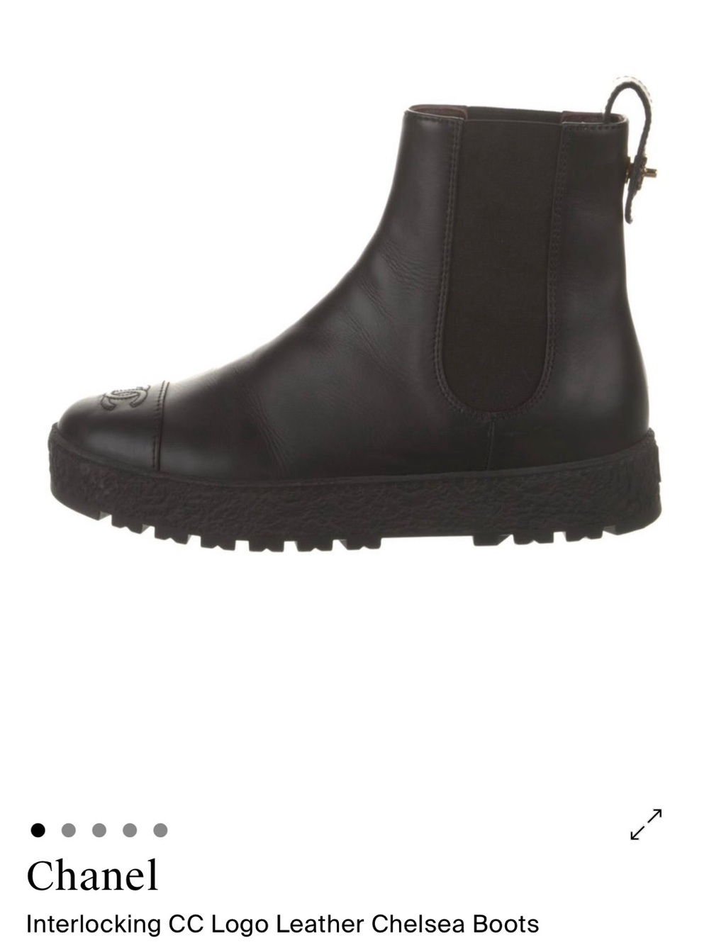 CHANEL Black Leather Platform Chelsea Booties with CC Toe Motif - Picture 4 of 12